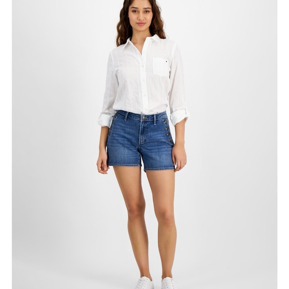 Tommy Hilfiger Women's Greenwich Buttoned-Pocket Denim Sailor Shorts - Picture 1 of 1